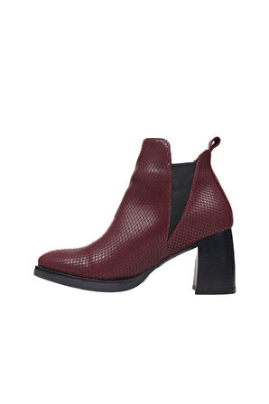 Bueno Shoes Bordo Deri Kadın Topuklu Bot 01wp3304