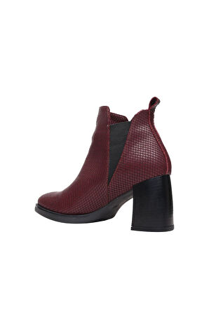 Bueno Shoes Bordo Deri Kadın Topuklu Bot 01wp3304