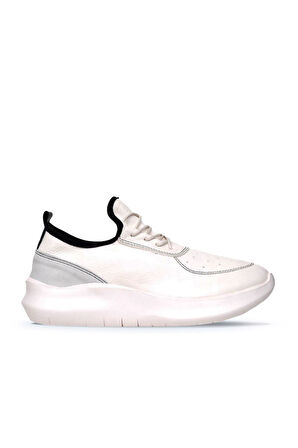 Bueno Shoes Beyaz Siyah Deri Kadın Dolgu Topuklu Spor Ayakkabı 01wq10204