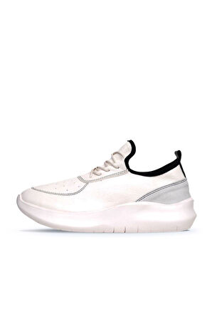 Bueno Shoes Beyaz Siyah Deri Kadın Dolgu Topuklu Spor Ayakkabı 01wq10204