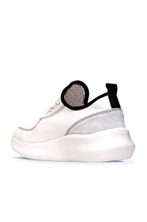Bueno Shoes Beyaz Siyah Deri Kadın Dolgu Topuklu Spor Ayakkabı 01wq10204
