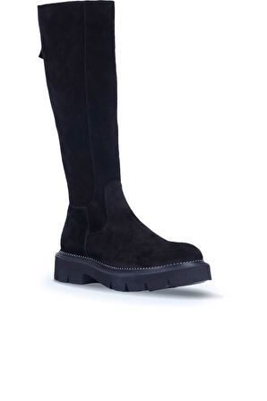 Bueno Shoes Siyah Süet Kadın Düz Çizme 01wr3407