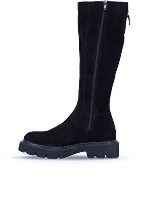 Bueno Shoes Siyah Süet Kadın Düz Çizme 01wr3407