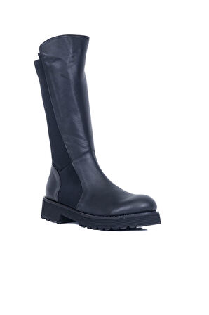 Bueno Shoes Siyah Deri Kadın Dolgu Topuklu Çizme 01wp2508