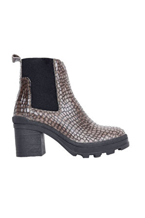 Bueno Shoes Gri Croco Deri Kadın Topuklu Bot 01wr0503