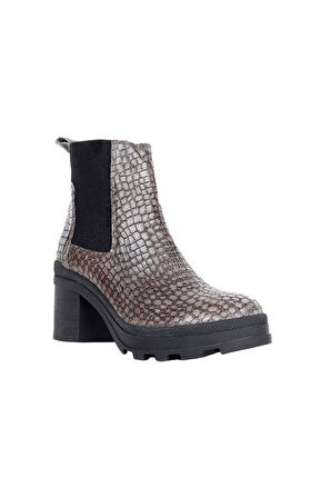 Bueno Shoes Gri Croco Deri Kadın Topuklu Bot 01wr0503