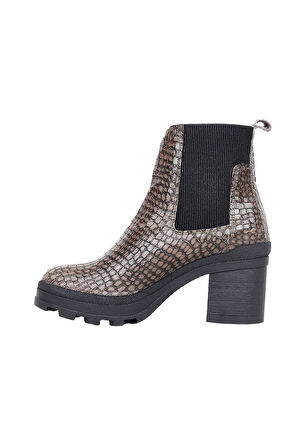 Bueno Shoes Gri Croco Deri Kadın Topuklu Bot 01wr0503