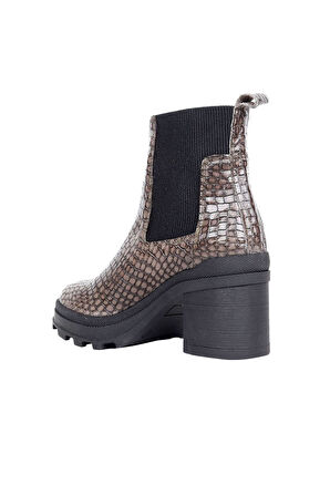 Bueno Shoes Gri Croco Deri Kadın Topuklu Bot 01wr0503