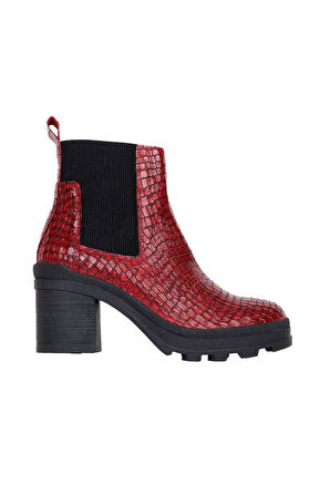 Bueno Shoes Bordo Croco Deri Kadın Topuklu Bot 01wr0503