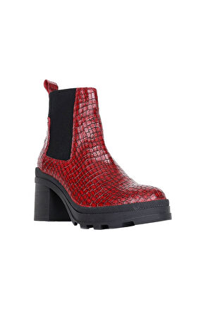 Bueno Shoes Bordo Croco Deri Kadın Topuklu Bot 01wr0503