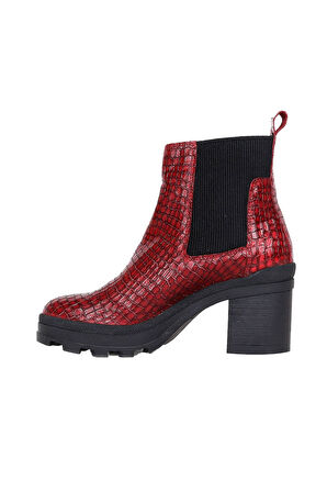 Bueno Shoes Bordo Croco Deri Kadın Topuklu Bot 01wr0503