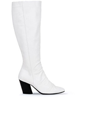 Bueno Shoes Beyaz Deri Kadın Topuklu Çizme 01wr1401