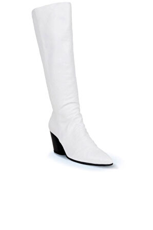 Bueno Shoes Beyaz Deri Kadın Topuklu Çizme 01wr1401