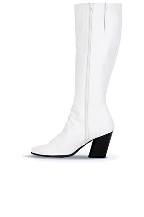 Bueno Shoes Beyaz Deri Kadın Topuklu Çizme 01wr1401