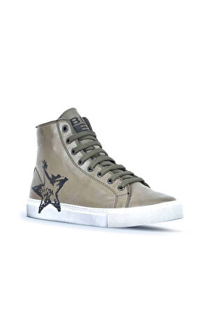 Bueno Shoes Yeşil Deri Kadın Baskılı Spor Bot 01wr1806