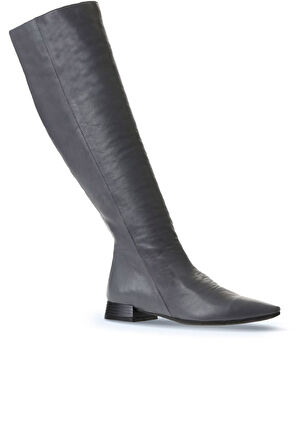 Bueno Shoes Gri Deri Kadın Düz Çizme 01wr3009