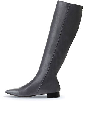 Bueno Shoes Gri Deri Kadın Düz Çizme 01wr3009