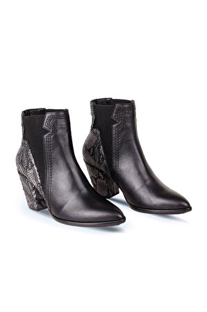 Bueno Shoes Siyah Deri Kadın Topuklu Bot 01wr5001