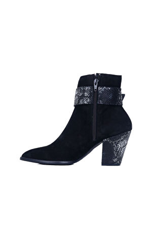 Bueno Shoes Siyah Nubuk Kadın Topuklu Bot 01wr5007