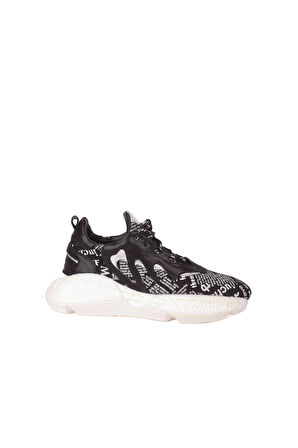 Bueno Shoes Siyah Gazete Deri Kadın Dolgu Topuklu Spor Ayakkabı 01wr7901