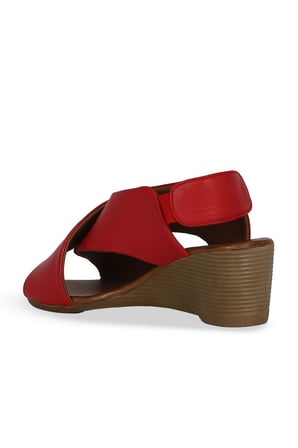 Bueno Shoes Kırmızı Deri Kadın Dolgu Topuklu Sandalet 01we4004