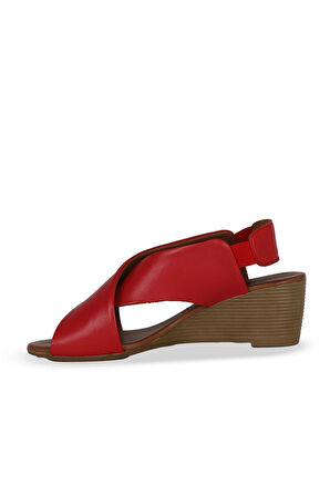 Bueno Shoes Kırmızı Deri Kadın Dolgu Topuklu Sandalet 01we4004
