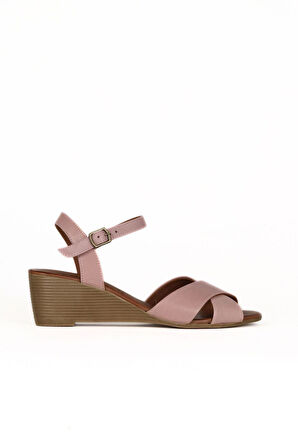 Bueno Shoes Gül Kurusu Deri Kadın Dolgu Topuklu Sandalet 01we4003