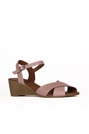 Bueno Shoes Gül Kurusu Deri Kadın Dolgu Topuklu Sandalet 01we4003