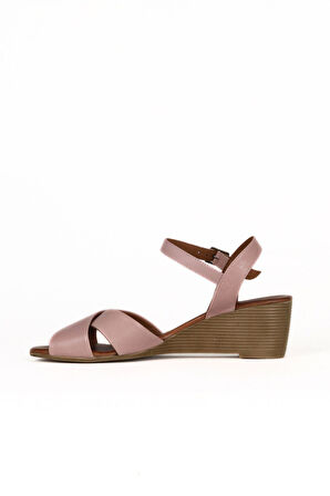 Bueno Shoes Gül Kurusu Deri Kadın Dolgu Topuklu Sandalet 01we4003