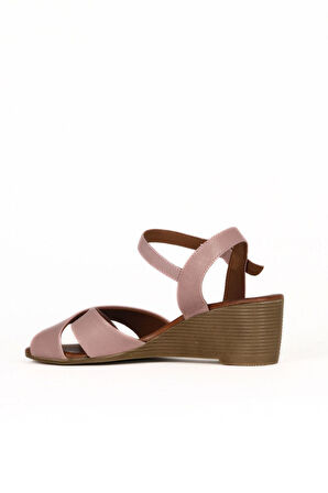 Bueno Shoes Gül Kurusu Deri Kadın Dolgu Topuklu Sandalet 01we4003