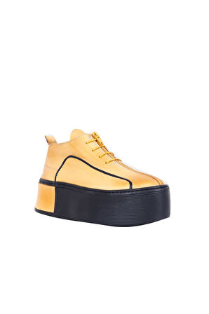 Bueno Shoes Sarı Deri Kadın Dolgu Topuklu Ayakkabı 01ws7001