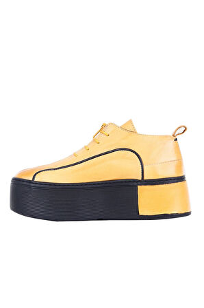 Bueno Shoes Sarı Deri Kadın Dolgu Topuklu Ayakkabı 01ws7001