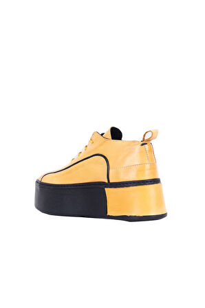 Bueno Shoes Sarı Deri Kadın Dolgu Topuklu Ayakkabı 01ws7001