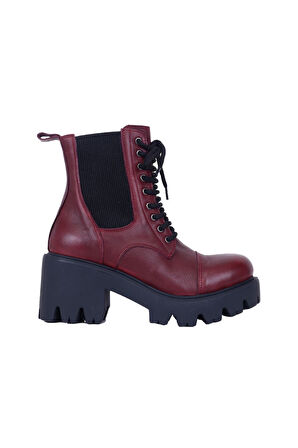 Bueno Shoes Bordo Deri Kadın Topuklu Bot 01wr3900