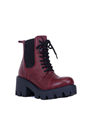 Bueno Shoes Bordo Deri Kadın Topuklu Bot 01wr3900