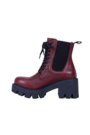 Bueno Shoes Bordo Deri Kadın Topuklu Bot 01wr3900