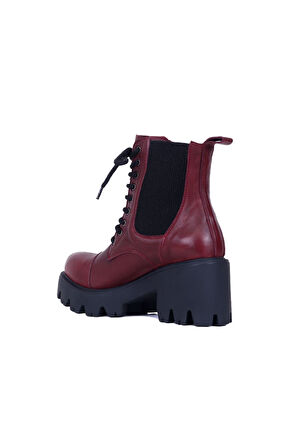 Bueno Shoes Bordo Deri Kadın Topuklu Bot 01wr3900