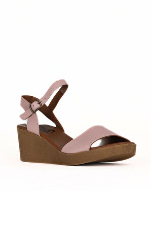 Bueno Shoes Gül Kurusu Deri Kadın Dolgu Topuklu Sandalet 01we3904