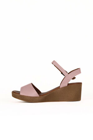 Bueno Shoes Gül Kurusu Deri Kadın Dolgu Topuklu Sandalet 01we3904