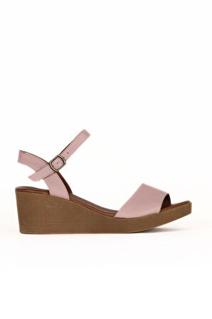 Bueno Shoes Gül Kurusu Deri Kadın Dolgu Topuklu Sandalet 01we3904