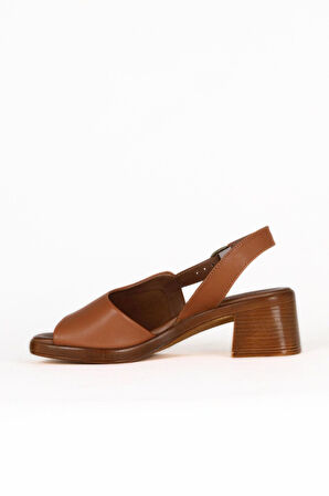 Bueno Shoes Taba Koyu Deri Kadın Topuklu Sandalet 01we3803