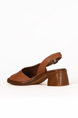 Bueno Shoes Taba Koyu Deri Kadın Topuklu Sandalet 01we3803