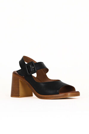 Bueno Shoes Siyah Deri Kadın Topuklu Sandalet 01we3701