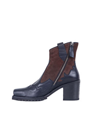 Bueno Shoes Siyah Kahverengi Deri Kadın Topuklu Bot 01wr6000