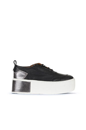 Bueno Shoes Siyah Deri Kadın Dolgu Topuklu Ayakkabı 01ws7000