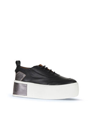 Bueno Shoes Siyah Deri Kadın Dolgu Topuklu Ayakkabı 01ws7000