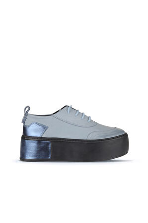 Bueno Shoes Mavi Deri Kadın Dolgu Topuklu Ayakkabı 01ws7000