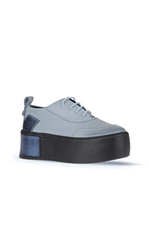 Bueno Shoes Mavi Deri Kadın Dolgu Topuklu Ayakkabı 01ws7000