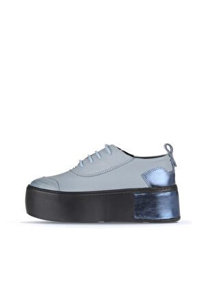 Bueno Shoes Mavi Deri Kadın Dolgu Topuklu Ayakkabı 01ws7000