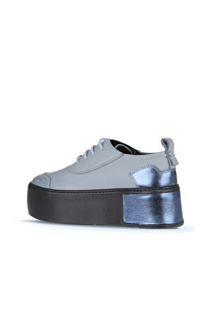 Bueno Shoes Mavi Deri Kadın Dolgu Topuklu Ayakkabı 01ws7000